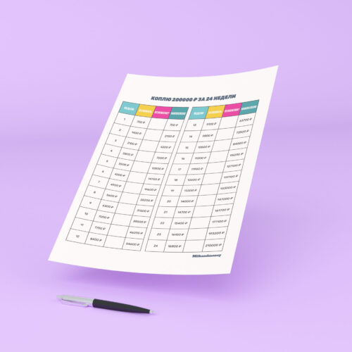 Накопить по таблице 200000 ₽ за 24 недели: шаблон для печати